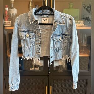 Cropped Distressed Denim Jacket